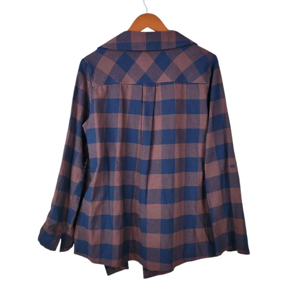 Kori Plaid Blazer Jacket size Large Lightweight Red Open Front Drape Flannel - Picture 5 of 7